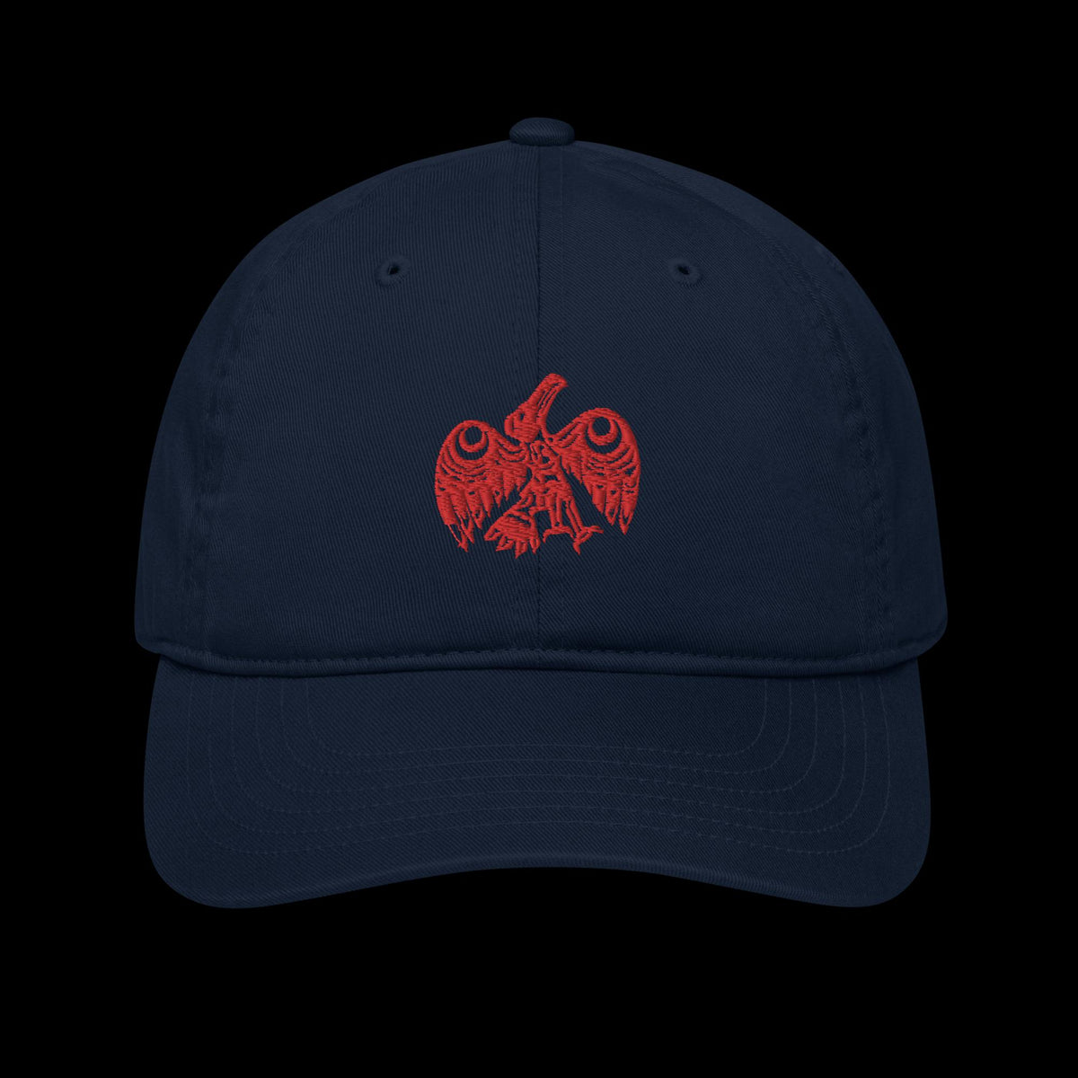 Organic dad hat HED Raven Releasing Salmon design and Logo