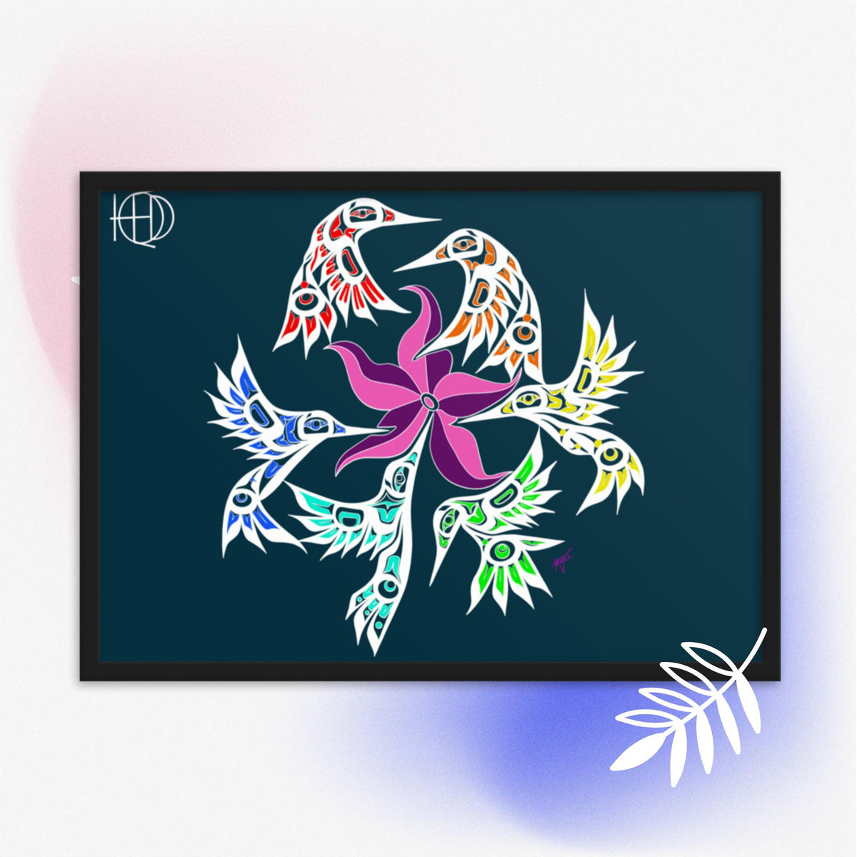 Framed matte paper poster Hummingbird Family