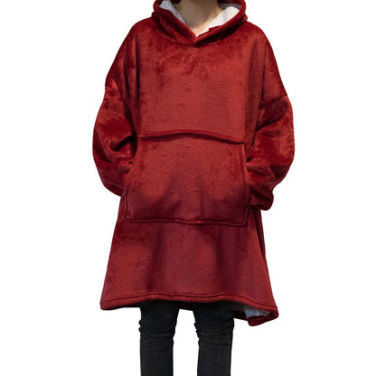 Oversized Hoodie Blanket With Sleeves Sweatshirt Plaid Winter Fleece Hoody Women Pocket Female Hooded Sweat Oversize Femme