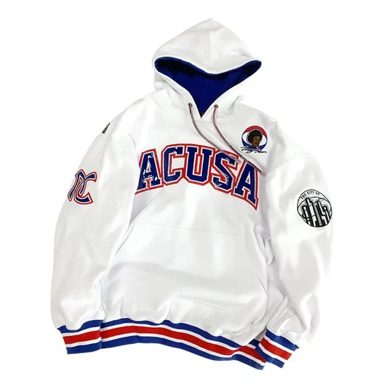 ACUSA Fleece Lined Hoodie Hip Hop Sweatshirt Embroidered Oversized Style Multicolor Men's Casual Wear for Autumn And Winter
