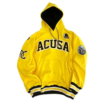 ACUSA Fleece Lined Hoodie Hip Hop Sweatshirt Embroidered Oversized Style Multicolor Men's Casual Wear for Autumn And Winter