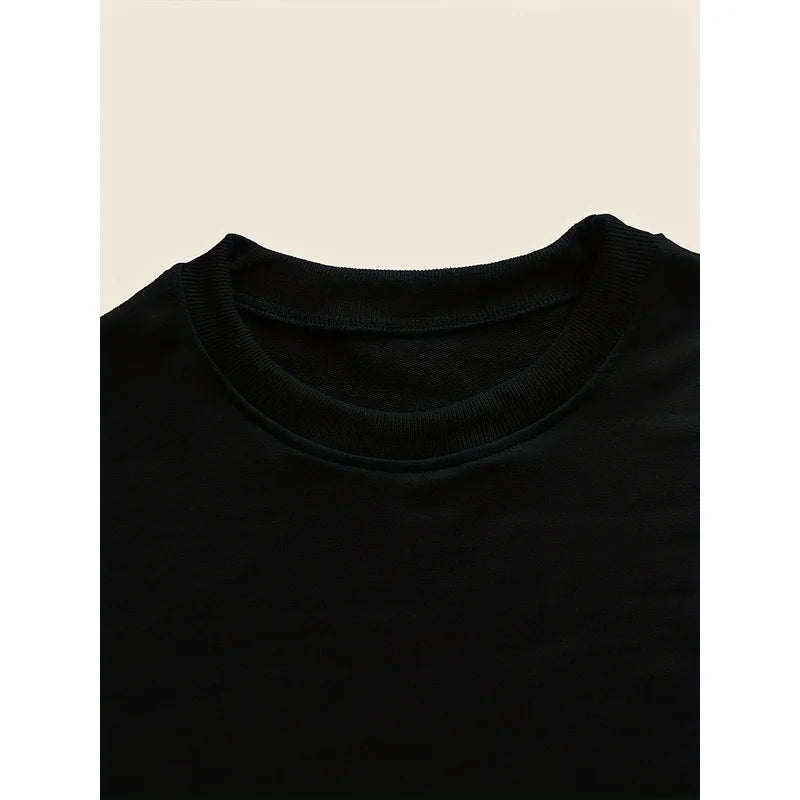 [ T-Shirt]  Oversized Long-Sleeve T-Shirt for Women - Black with White Heart Design - Relaxed Round Neckline - Moderate Stretch