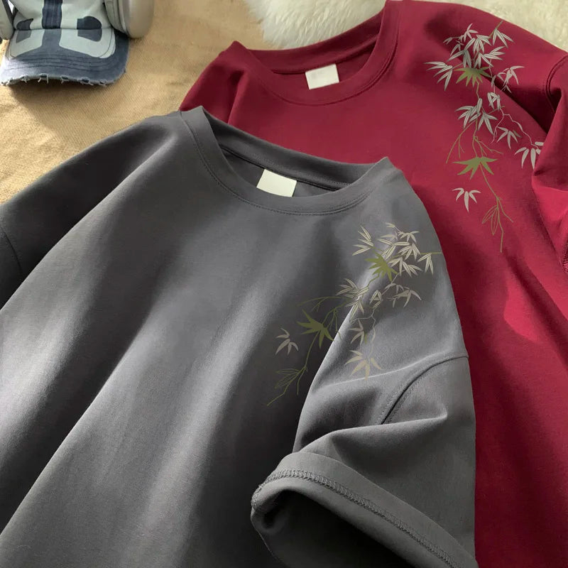 Men's Oversized T-shirts White Cotton T Shirt 5XL for Men Casual Summer Wear Fashion Leaf Print Tee Shirts Men Clothing