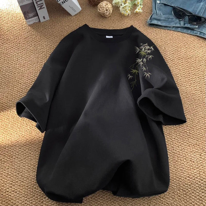 Men's Oversized T-shirts White Cotton T Shirt 5XL for Men Casual Summer Wear Fashion Leaf Print Tee Shirts Men Clothing