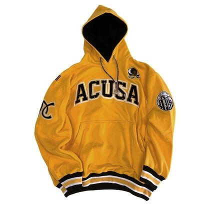 ACUSA Fleece Lined Hoodie Hip Hop Sweatshirt Embroidered Oversized Style Multicolor Men's Casual Wear for Autumn And Winter