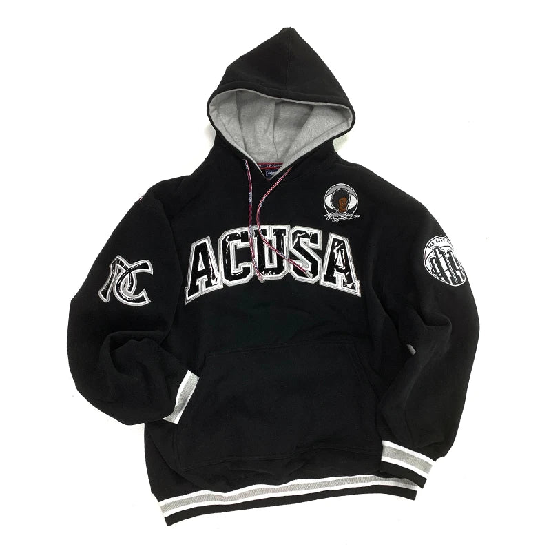 ACUSA Fleece Lined Hoodie Hip Hop Sweatshirt Embroidered Oversized Style Multicolor Men's Casual Wear for Autumn And Winter