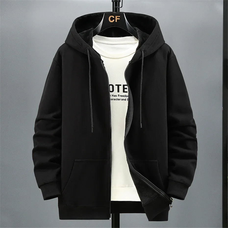 Fleece Hoodies Men 10XL 12XL Plus Size Solid Color Zippered Hoodie Jacket Big Size 12XL Fashion Casual Hoodies Blue Black Grey