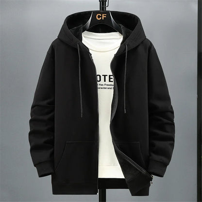 Fleece Hoodies Men 10XL 12XL Plus Size Solid Color Zippered Hoodie Jacket Big Size 12XL Fashion Casual Hoodies Blue Black Grey