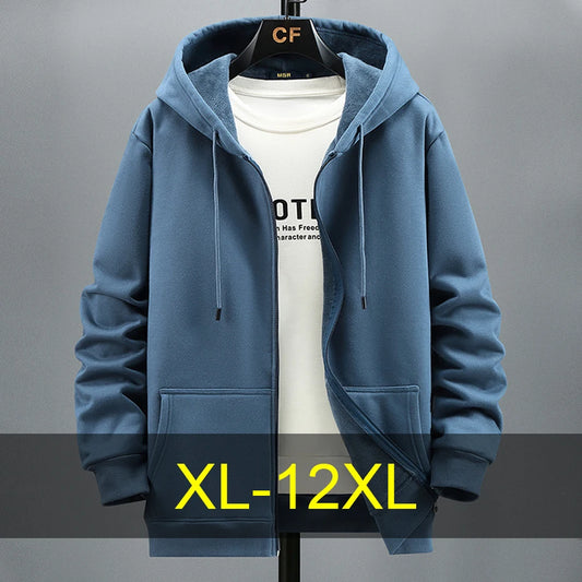 Fleece Hoodies Men 10XL 12XL Plus Size Solid Color Zippered Hoodie Jacket Big Size 12XL Fashion Casual Hoodies Blue Black Grey