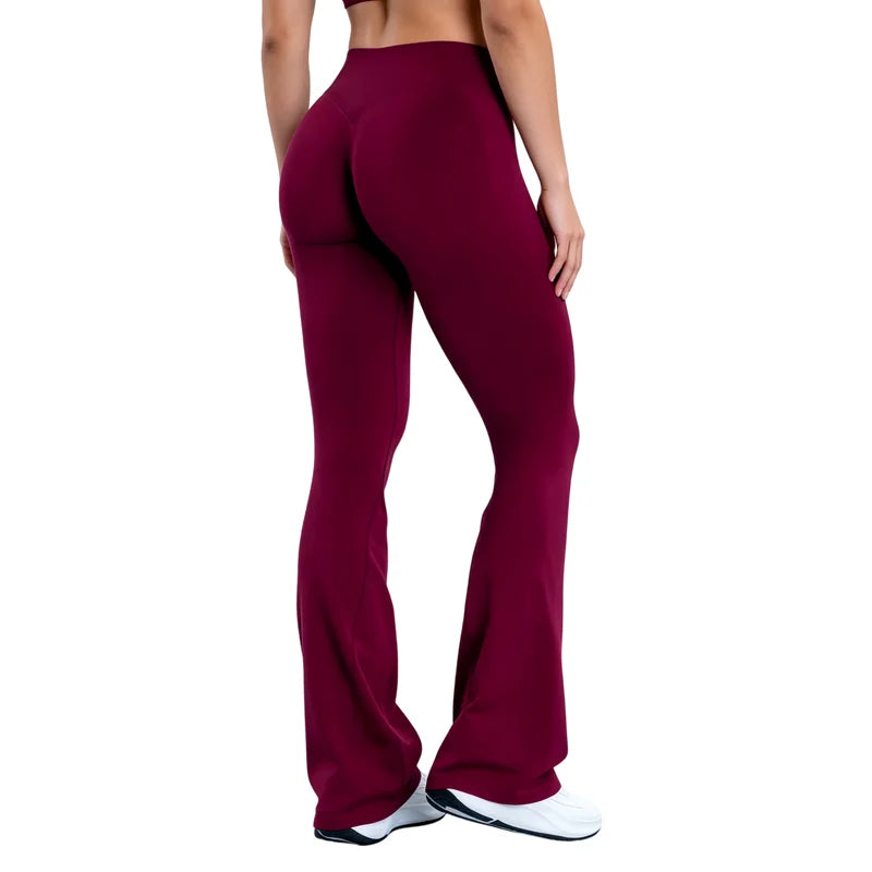Women Sports Flared Leggings Seamless Quick Dry Breathable Wrinkle Hip Lifting Yoga Flare Pants Gym Fitness Workout Pilates Wear