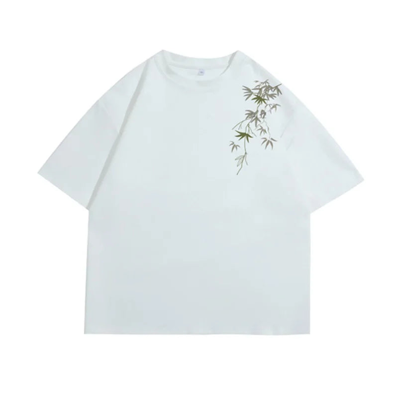 Men's Oversized T-shirts White Cotton T Shirt 5XL for Men Casual Summer Wear Fashion Leaf Print Tee Shirts Men Clothing