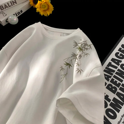 Men's Oversized T-shirts White Cotton T Shirt 5XL for Men Casual Summer Wear Fashion Leaf Print Tee Shirts Men Clothing