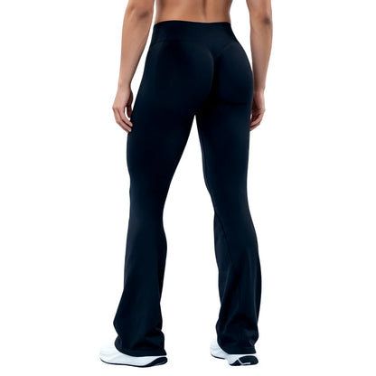 Women Sports Flared Leggings Seamless Quick Dry Breathable Wrinkle Hip Lifting Yoga Flare Pants Gym Fitness Workout Pilates Wear
