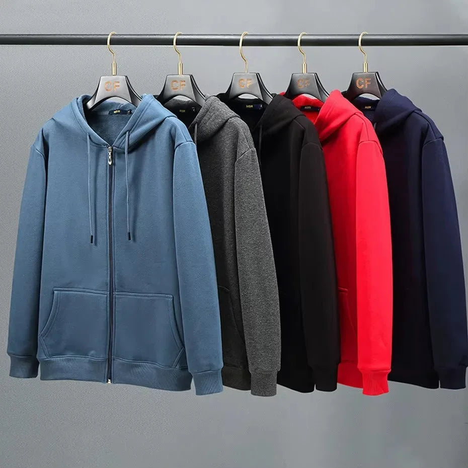 Fleece Hoodies Men 10XL 12XL Plus Size Solid Color Zippered Hoodie Jacket Big Size 12XL Fashion Casual Hoodies Blue Black Grey