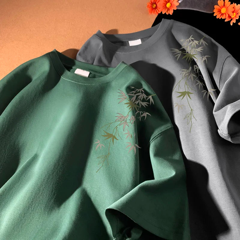 Men's Oversized T-shirts White Cotton T Shirt 5XL for Men Casual Summer Wear Fashion Leaf Print Tee Shirts Men Clothing