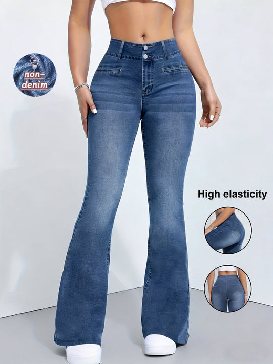 Women's Flared Pants, Non-Denim Printed Elastic High Waist Slim Leggings, Gym Training Wide Leg Fashion Leggings Casual Wear