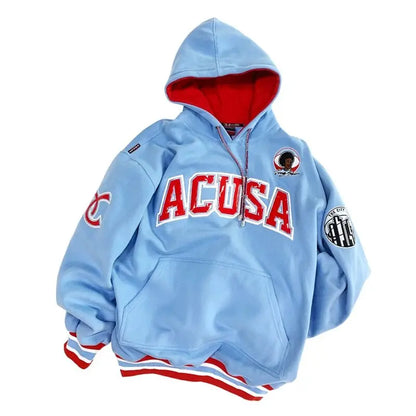 ACUSA Fleece Lined Hoodie Hip Hop Sweatshirt Embroidered Oversized Style Multicolor Men's Casual Wear for Autumn And Winter