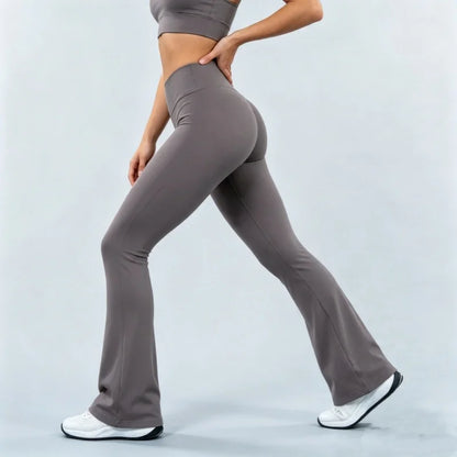Women Sports Flared Leggings Seamless Quick Dry Breathable Wrinkle Hip Lifting Yoga Flare Pants Gym Fitness Workout Pilates Wear