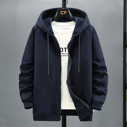 Fleece Hoodies Men 10XL 12XL Plus Size Solid Color Zippered Hoodie Jacket Big Size 12XL Fashion Casual Hoodies Blue Black Grey