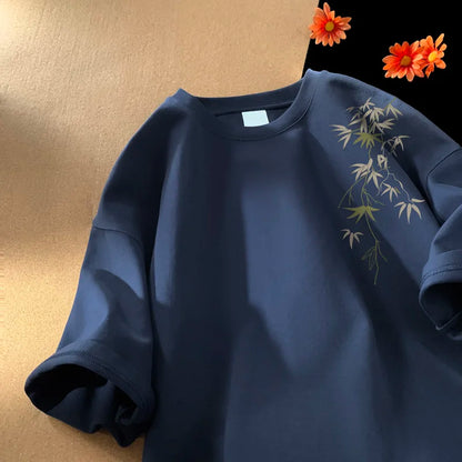 Men's Oversized T-shirts White Cotton T Shirt 5XL for Men Casual Summer Wear Fashion Leaf Print Tee Shirts Men Clothing