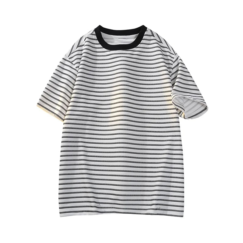 Oversized Striped T-shirt Men Summer Loose Casual Wind Breathable Half Sleeves Tee Tops Man Korean Fashion Streetwear Shirts Men