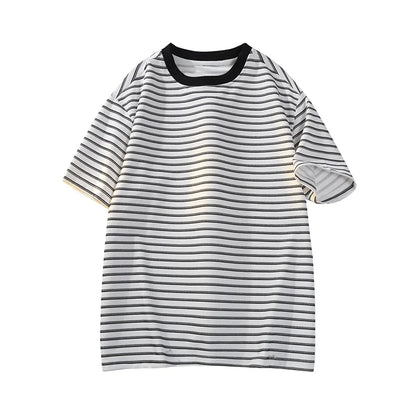 Oversized Striped T-shirt Men Summer Loose Casual Wind Breathable Half Sleeves Tee Tops Man Korean Fashion Streetwear Shirts Men