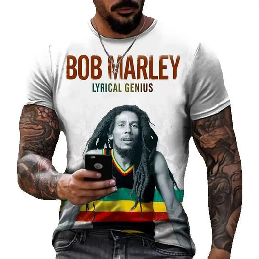 Oversized Men's T-shirt Cool Rock Bob Marley Print Tops Short Sleeve Street Hip-hop Shirt Summer Women T-Shirt Kid TShirt Y2k