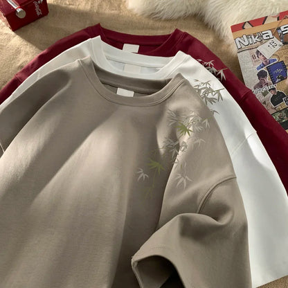Men's Oversized T-shirts White Cotton T Shirt 5XL for Men Casual Summer Wear Fashion Leaf Print Tee Shirts Men Clothing