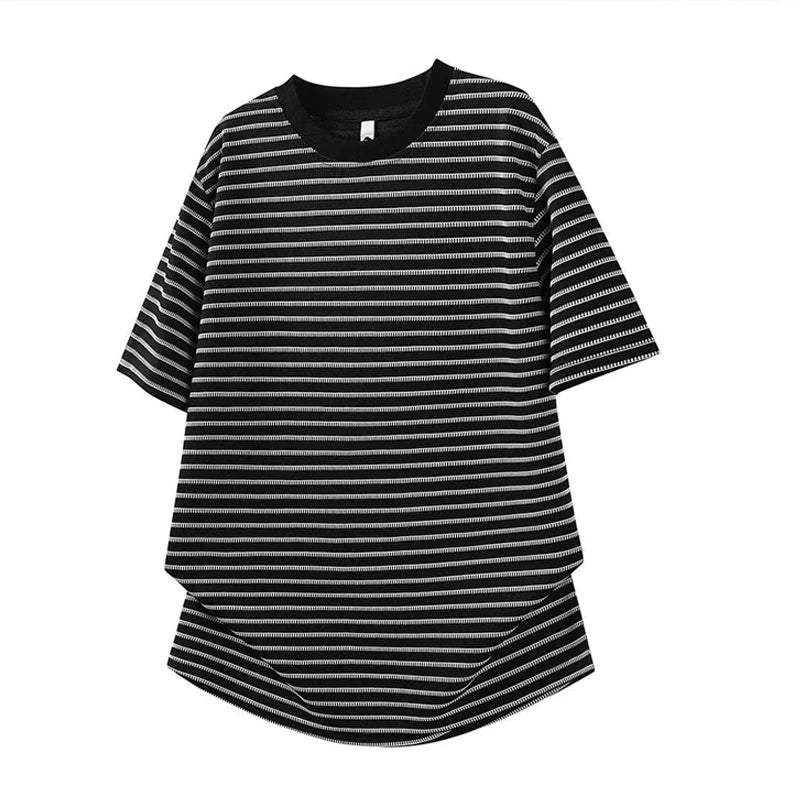 Oversized Striped T-shirt Men Summer Loose Casual Wind Breathable Half Sleeves Tee Tops Man Korean Fashion Streetwear Shirts Men