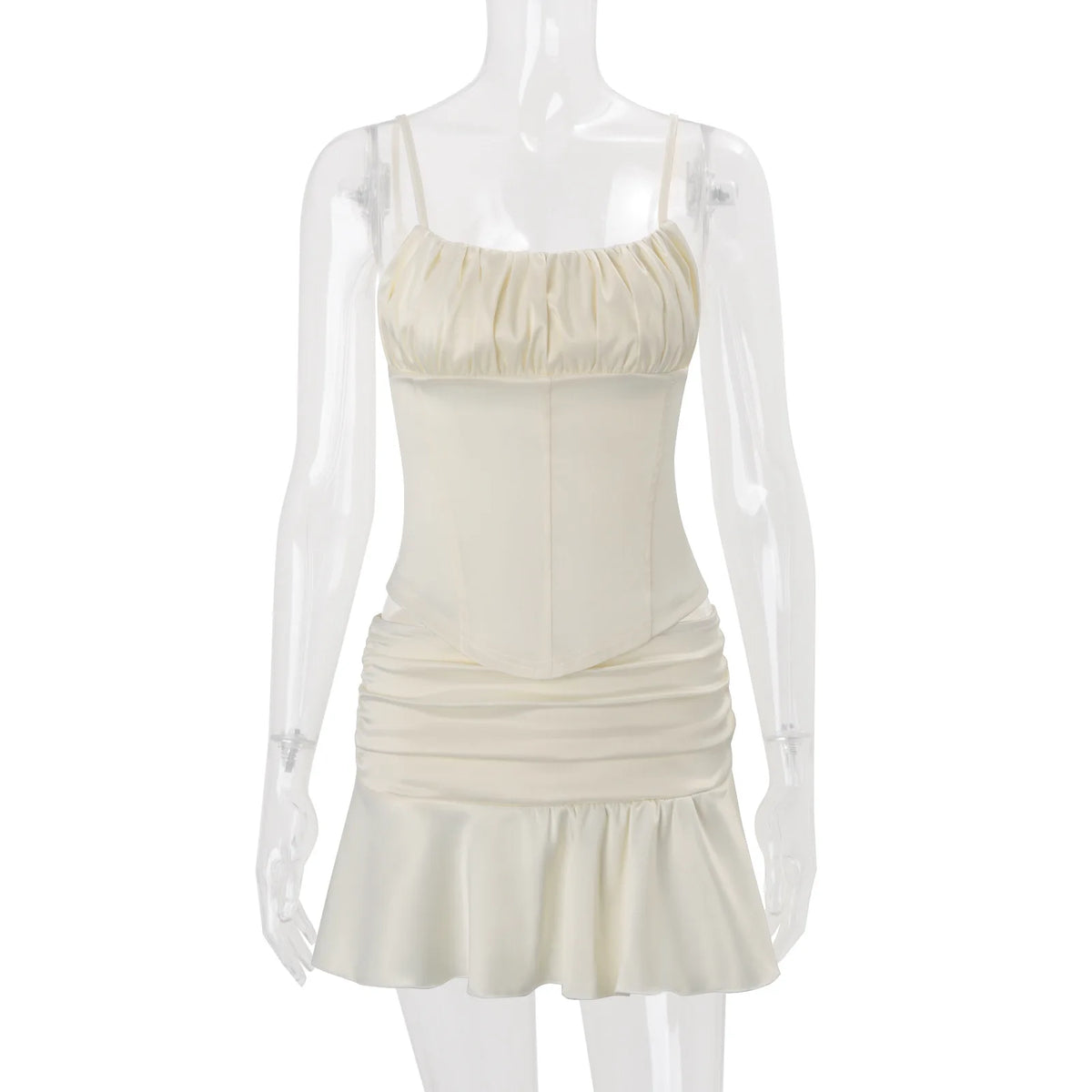 Elegant Women's Matching Sets Two Piece Outfits 2 Pieces Set For Woman French Slim Top Skirts Ruffles Solid Color Straps Pleated