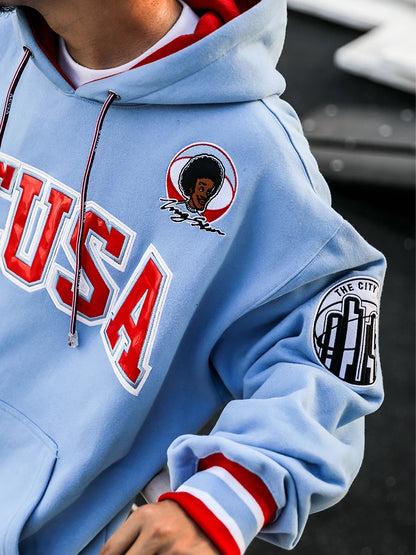 ACUSA Fleece Lined Hoodie Hip Hop Sweatshirt Embroidered Oversized Style Multicolor Men's Casual Wear for Autumn And Winter