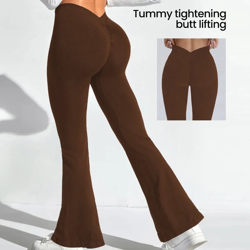Flare Leggings Yoga Pants Women Bell-bottoms Yoga Tights High Waist Fitness Stretch Gym Workout Casual Sports Push Up Wide Legs