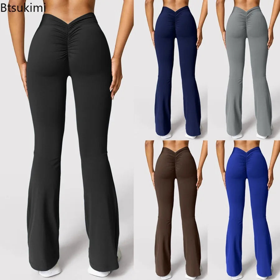 New Fashion Women's Flare Leggings V-shaped Hip Yoga Pants High Waist Wide Leg Pants Women Gym Sport Flared Pant Casual Leggings