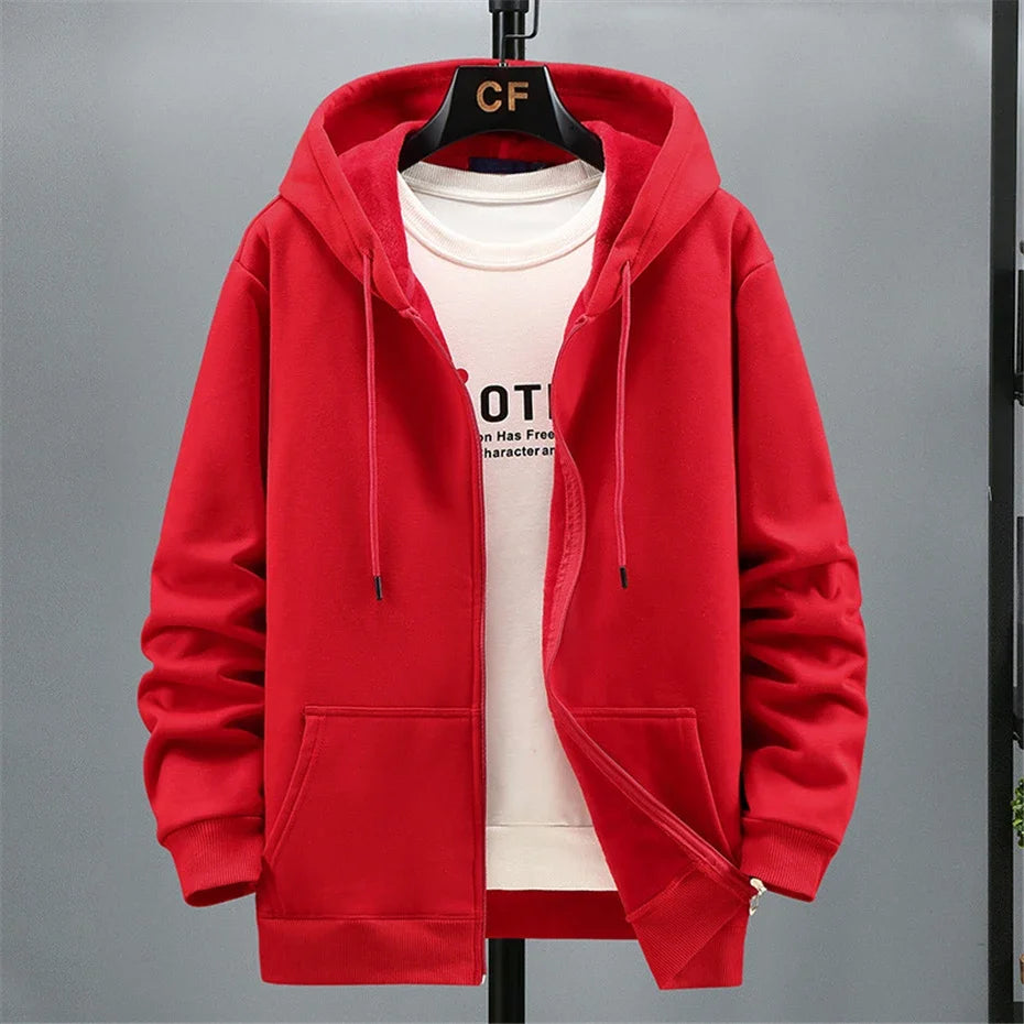 Fleece Hoodies Men 10XL 12XL Plus Size Solid Color Zippered Hoodie Jacket Big Size 12XL Fashion Casual Hoodies Blue Black Grey