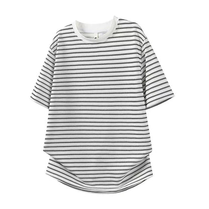 Oversized Striped T-shirt Men Summer Loose Casual Wind Breathable Half Sleeves Tee Tops Man Korean Fashion Streetwear Shirts Men