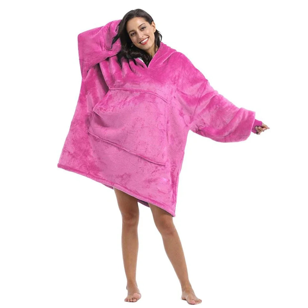 Oversized Hoodie Blanket With Sleeves Sweatshirt Plaid Winter Fleece Hoody Women Pocket Female Hooded Sweat Oversize Femme