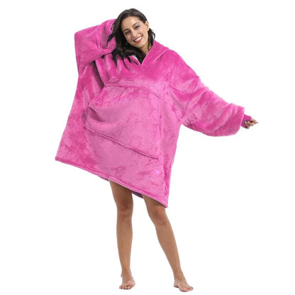 Oversized Hoodie Blanket With Sleeves Sweatshirt Plaid Winter Fleece Hoody Women Pocket Female Hooded Sweat Oversize Femme